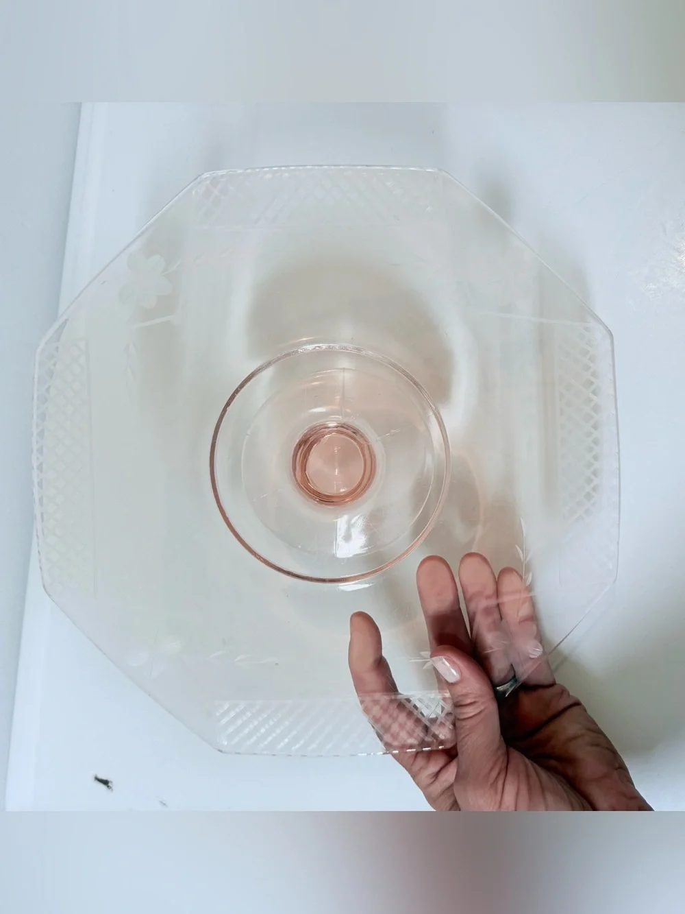 Vintage Pink Depression Glass cake stand